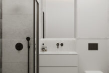 Mieszkanie pod klucz Kraków Zabłocie - łazienka z szarymi akcentami i nowoczesnym designem