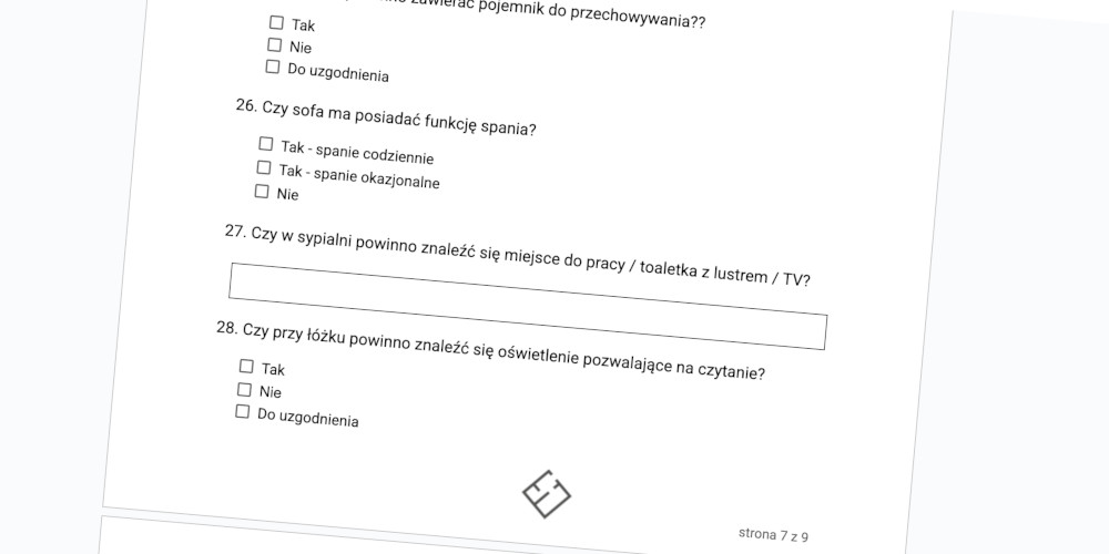 Ankieta preferencji dotyczących projektu wnętrz